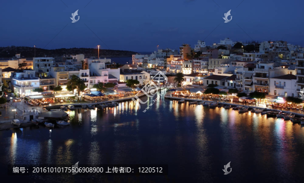 克里特島圣尼古拉奧斯鎮(zhèn)夜全景