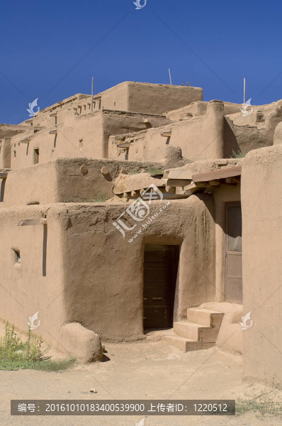 土坯房在Taos,Pueblo；新墨西哥；美國