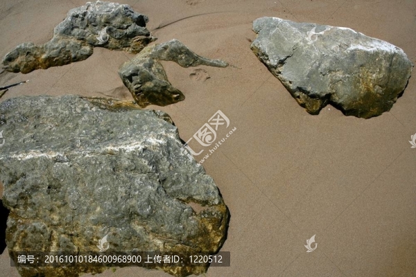 棕色沙灘上的大石頭