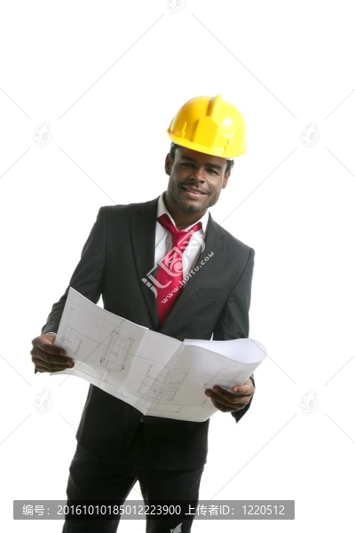 非洲裔美國建筑師工程師黃色安全帽