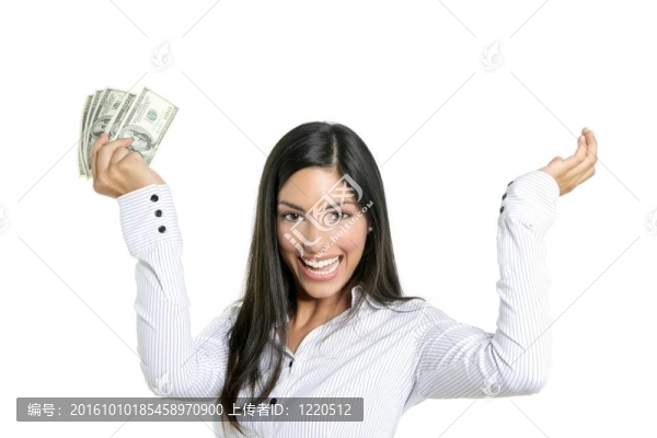 美麗的成功女商人持有美元債券