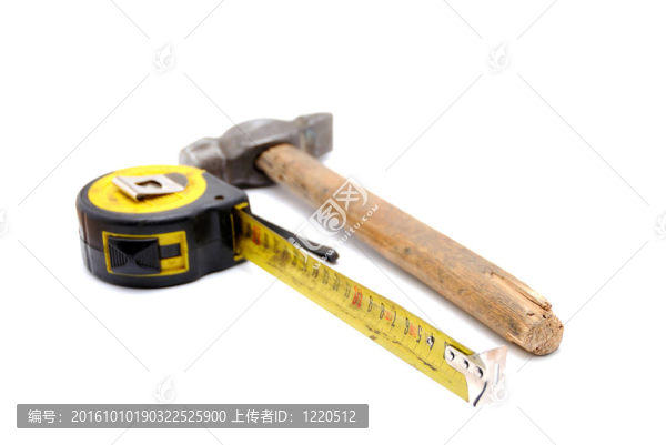 工作工具系列：舊卷尺和錘子