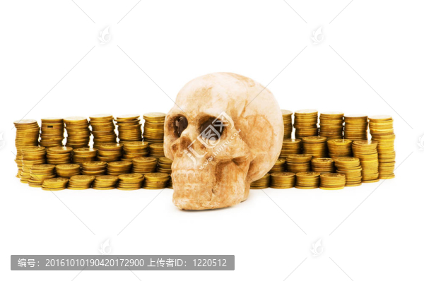 骷髏與硬幣的死亡與金錢概念
