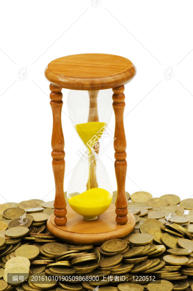 時(shí)間就是金錢的概念沙漏和硬幣