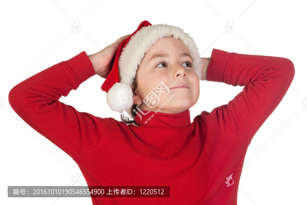 可愛的男孩與santa帽子
