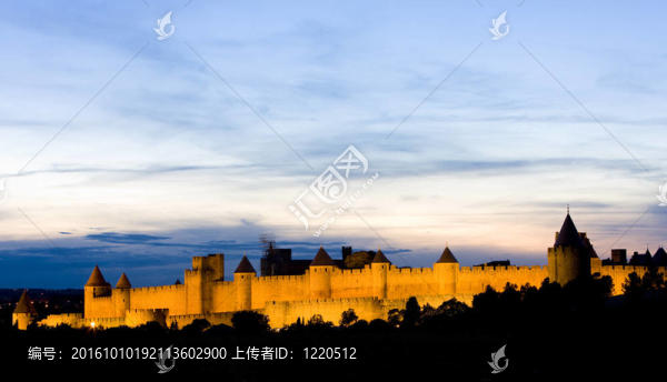 卡爾卡松的夜晚；朗格多克地區(qū)；法國