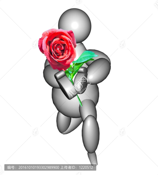 有玫瑰的3D木偶