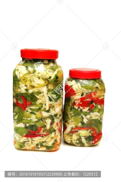 用白色的兩個罐子分離的泡菜