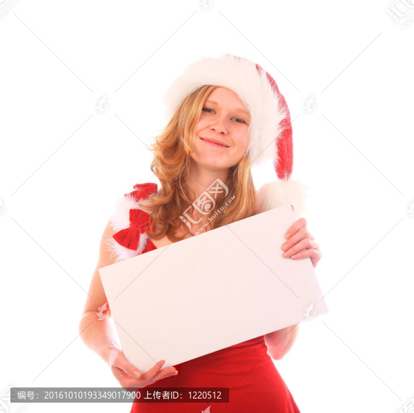 Santa小姐拿著一個廣告