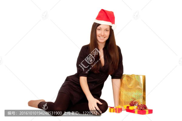 帶白色禮物的圣誕女孩
