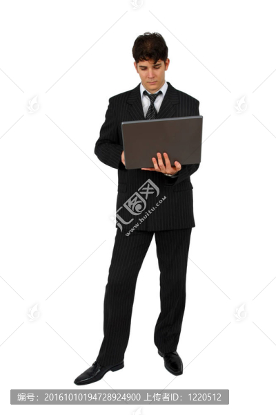 成功的工作人員與筆記本電腦隔離白色背景