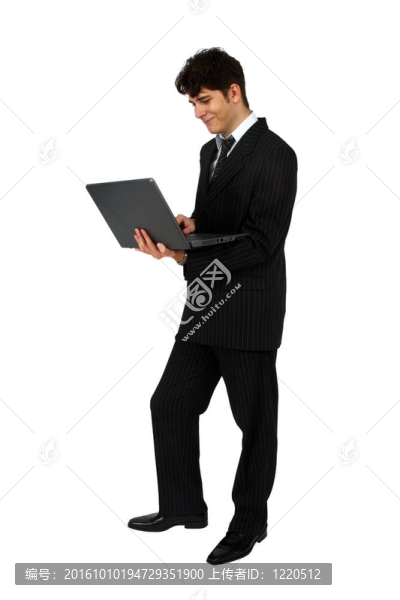 成功的工作人員與筆記本電腦隔離白色背景