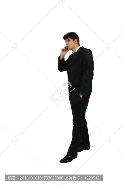 商人在白色背景上用電話交談