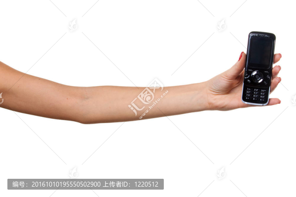 女人手和手機。