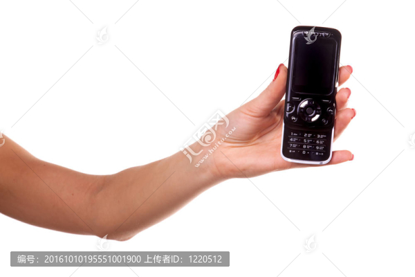 女人手和手機。