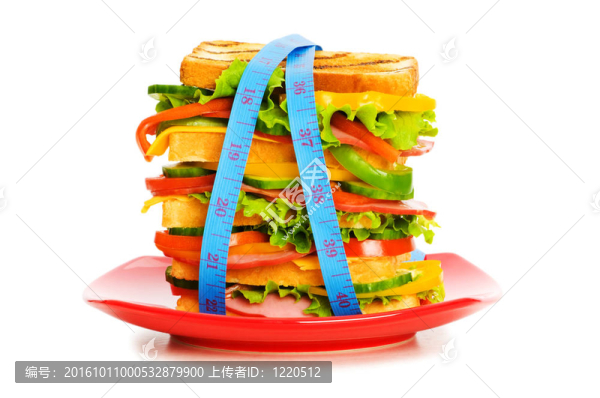 帶卷尺和三明治的健康食品概念
