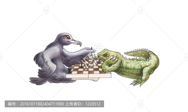 鳥(niǎo)和蜥蜴下棋。