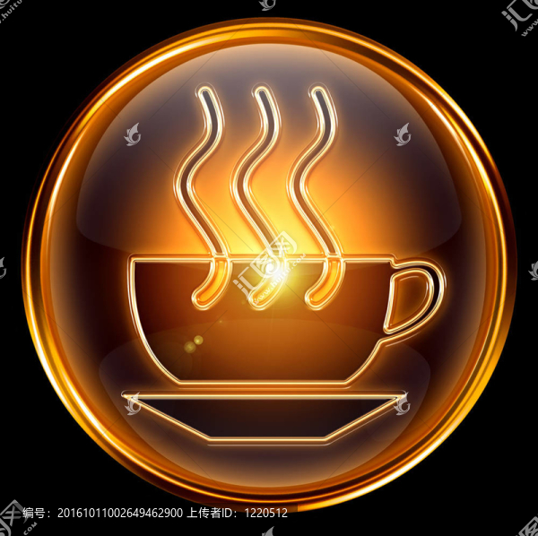 咖啡杯圖標(biāo)黃金；黑色背景隔離