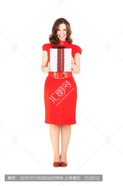 帶禮品盒的快樂女人