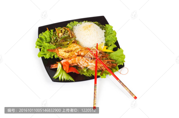 烤龍蝦；白米飯和蔬菜