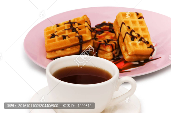 比利時華夫餅茶和孤立在白色
