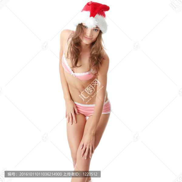 白人婦女在粉紅色內(nèi)衣和圣誕老人帽