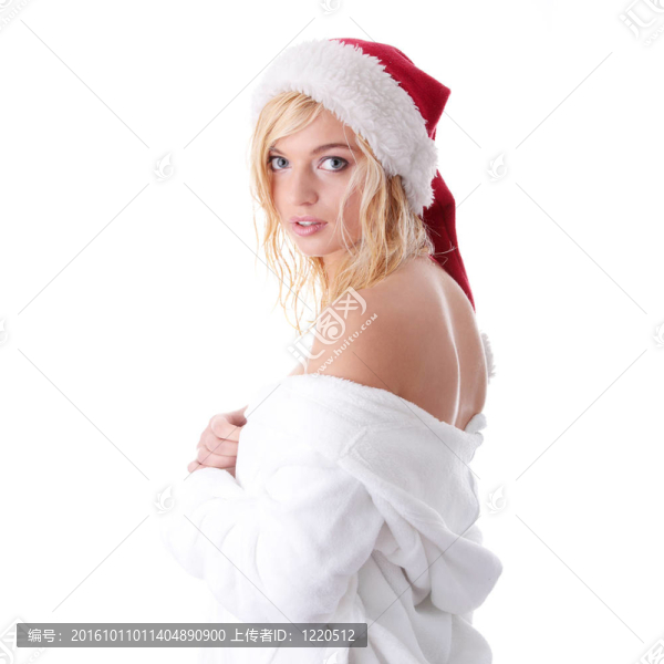 美麗的金發(fā)女人在圣誕帽