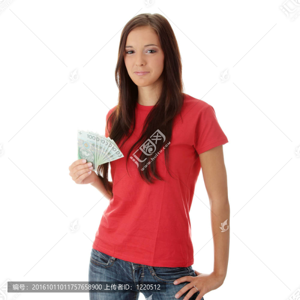 年輕女士拿著現(xiàn)金