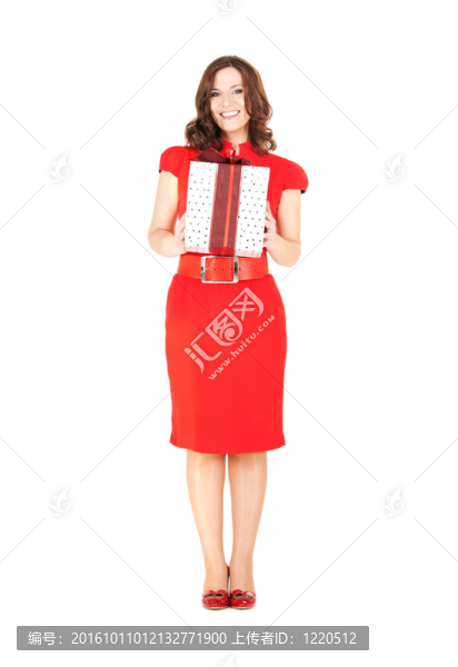 帶禮品盒的快樂女人