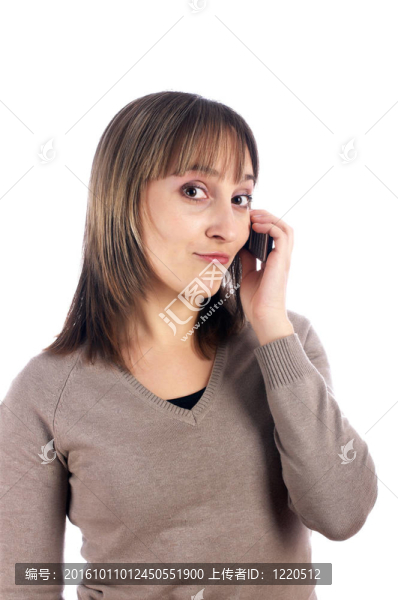 年輕女性手機與白色隔離