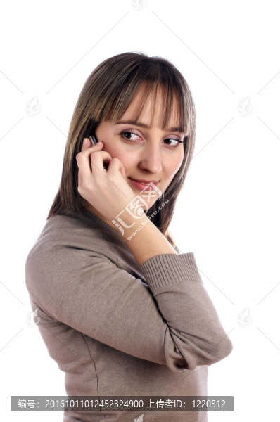 年輕女性手機(jī)與白色隔離