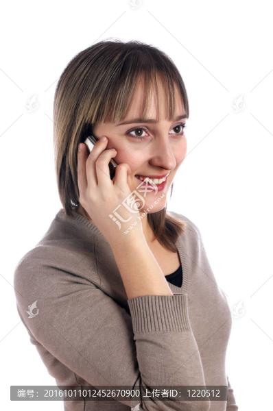 年輕女性手機(jī)與白色隔離