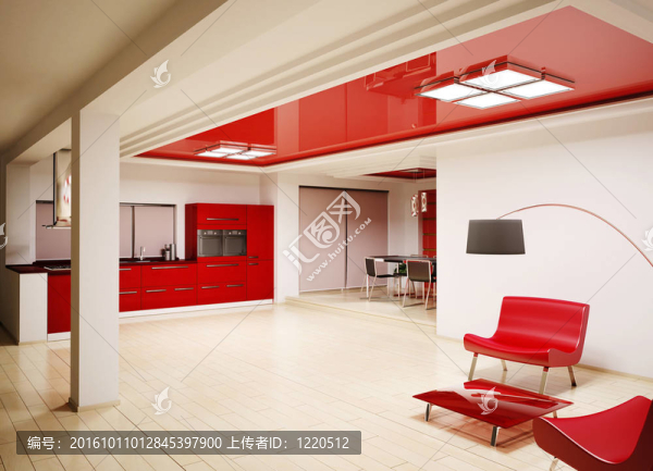 現(xiàn)代廚房3D渲染的內(nèi)部