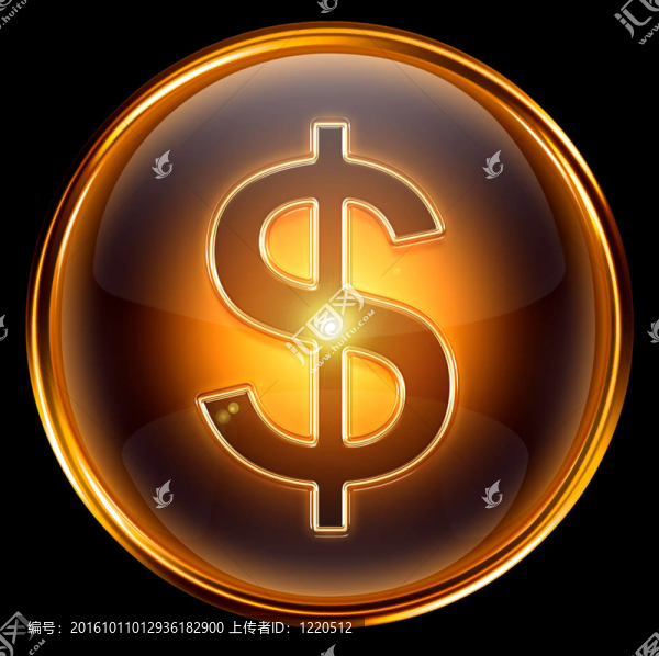 美元圖標(biāo)黃金；黑色背景隔離。