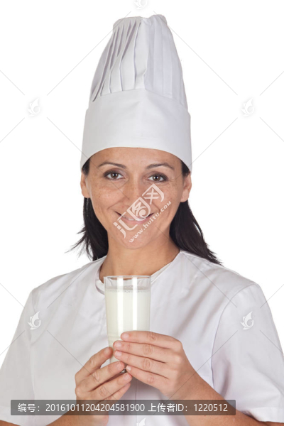 漂亮的廚師，一杯牛奶的女孩