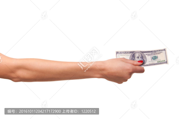 女人手和美元