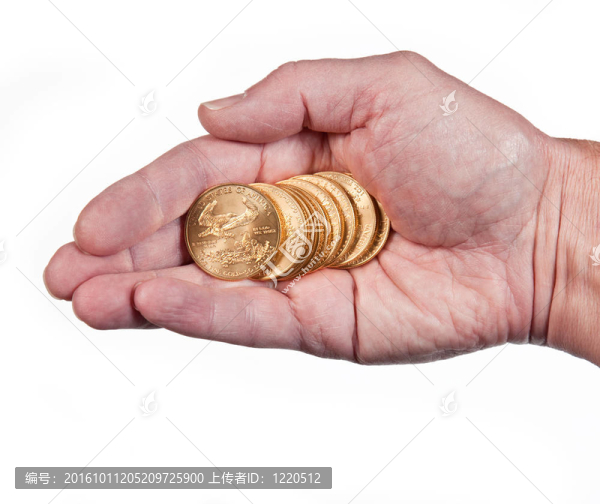 手拿著一堆金幣