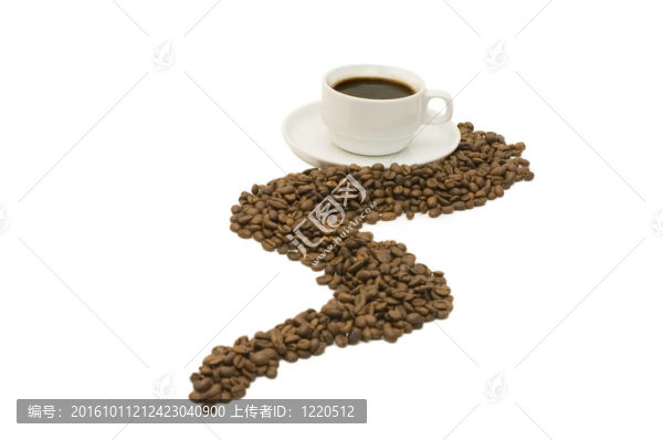 咖啡杯上的咖啡豆