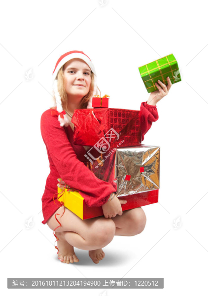 圣誕老人戴圣誕禮物的女孩