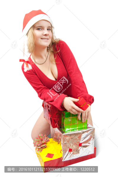 帶圣誕禮物的圣誕女孩