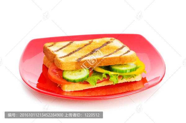板與美味三明治孤立在白色