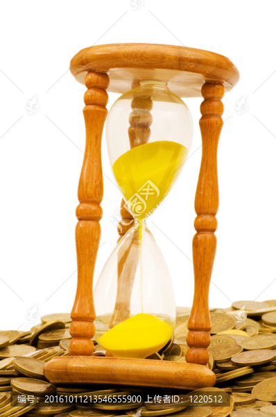 時間就是金錢的概念沙漏和硬幣