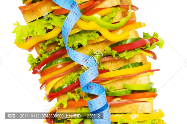 帶卷尺和三明治的健康食品概念