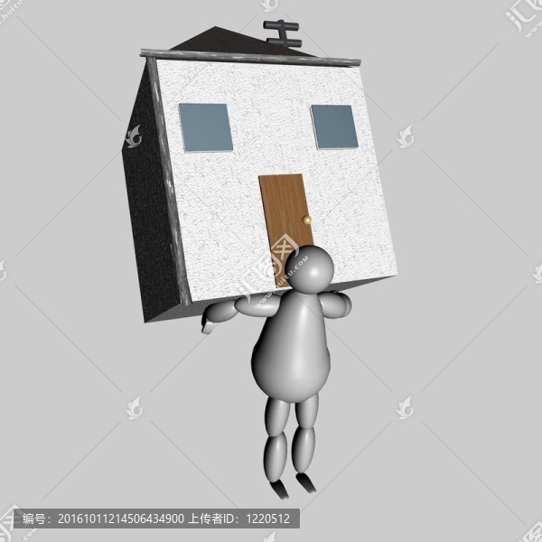 3D木偶把房子放在他的背上