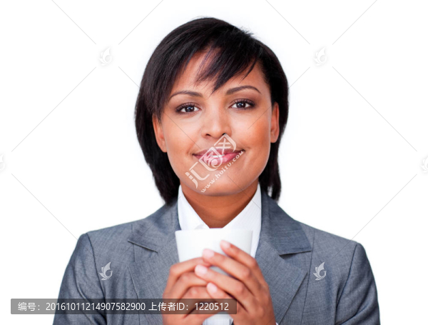 漂亮的女商人喝咖啡