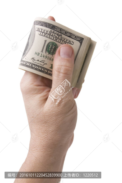 手拿著100元鈔票上的白色