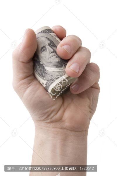 手拿著100元鈔票上的白色