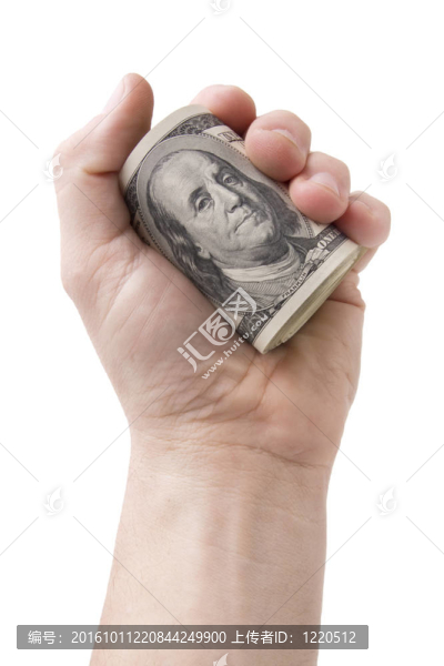 手持100卷鈔票的白色紙幣