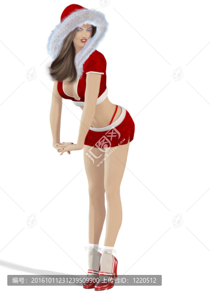 性感的黑發(fā)女人在圣誕服裝貼圖