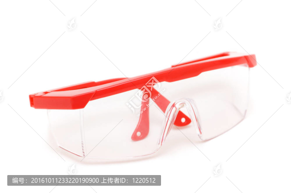 白色背景上隔離的紅色安全眼鏡